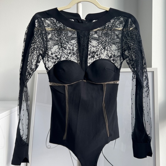 La Perla Black Label Ultra Rare Desire Neoprene Lace Zipper Bodysuit (Black) - Picture 3 of 10